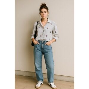 Striped‎ French Bulldog Print Button-Down Shirt – Quirky-Core Indie Prep